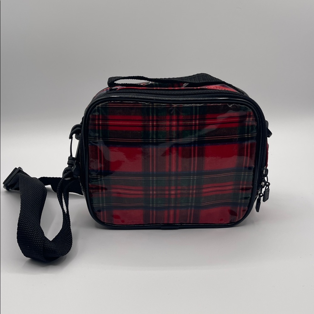 SAKS FIFTH AVENUE RED PLAID PVC CROSSBODY MINI BAG